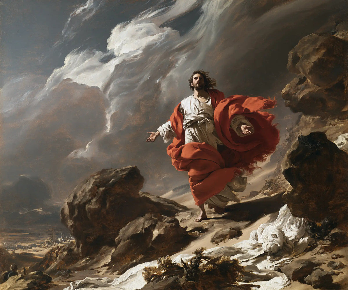 Jesus in the Desert — The Red Spiral in the Wind among the Stones