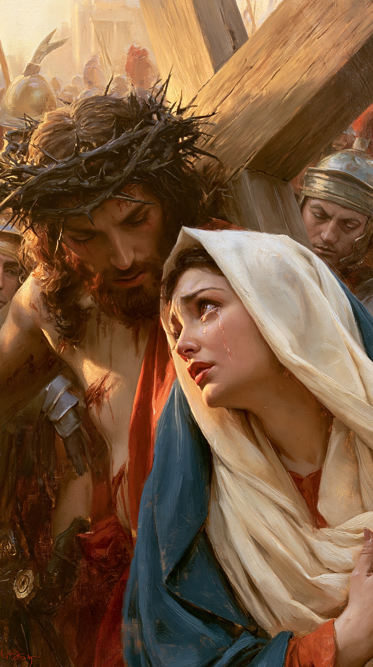 El Vía Crucis - Jesús se encuentra con su madre · Retrato n° 59 - Arte cristiano