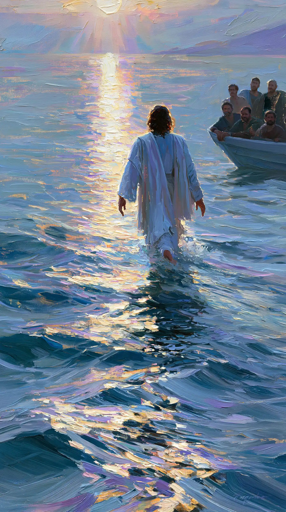 Jesus walking on water in Impressionist style, portrait Christian artwork no. 19