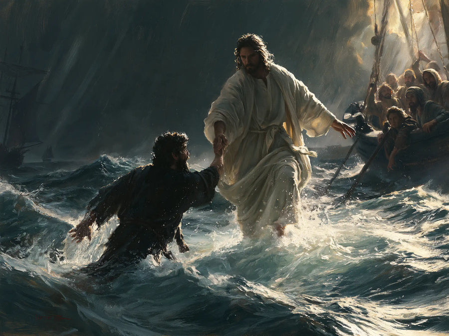 Jesus Walking on Water — The Hand Held Fast in the Dark Wind
