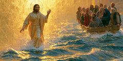 Jesus Walking on Water — The Raised Hand above Golden Turquoise