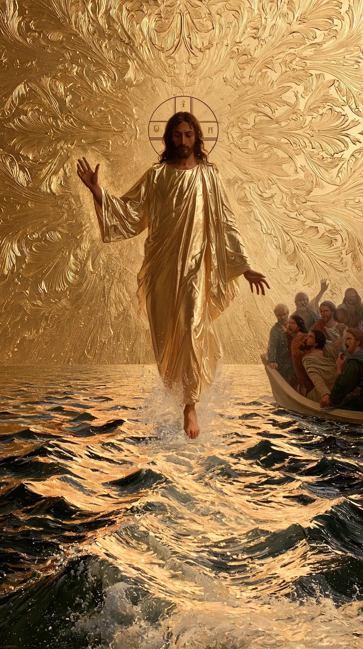 Jesus Walking on Water — The Brown Robe beneath the Embossed Sky