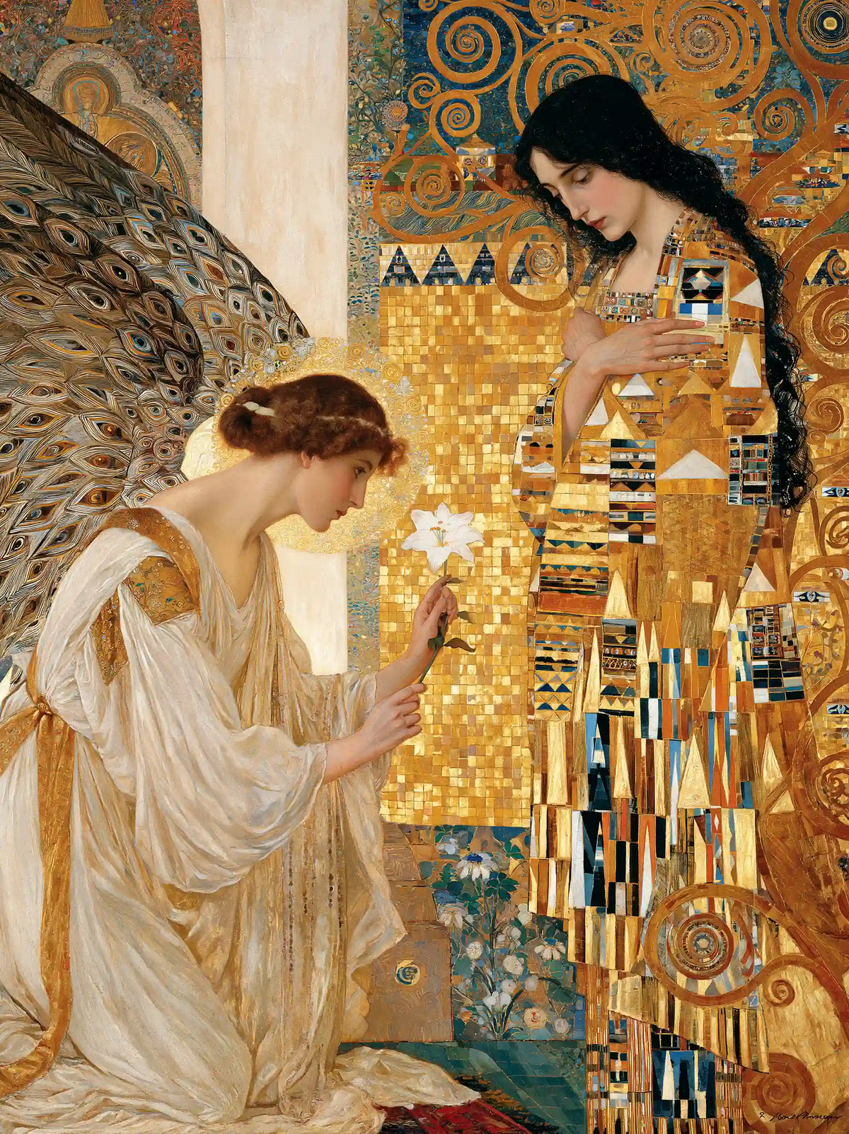Mary and Gabriel beneath Gilded Arches – Golden Secession Art · Portrait