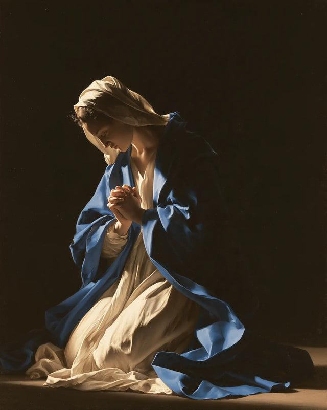 Virgin Mary in Prayer — The Blue Curve of the Cloak
