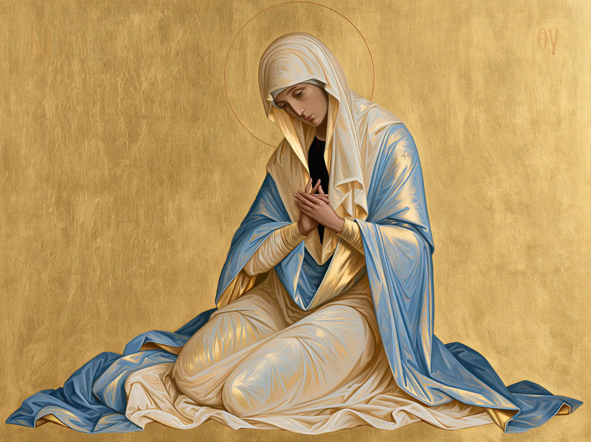 Virgin Mary in Prayer — Ivory Edged with Azure