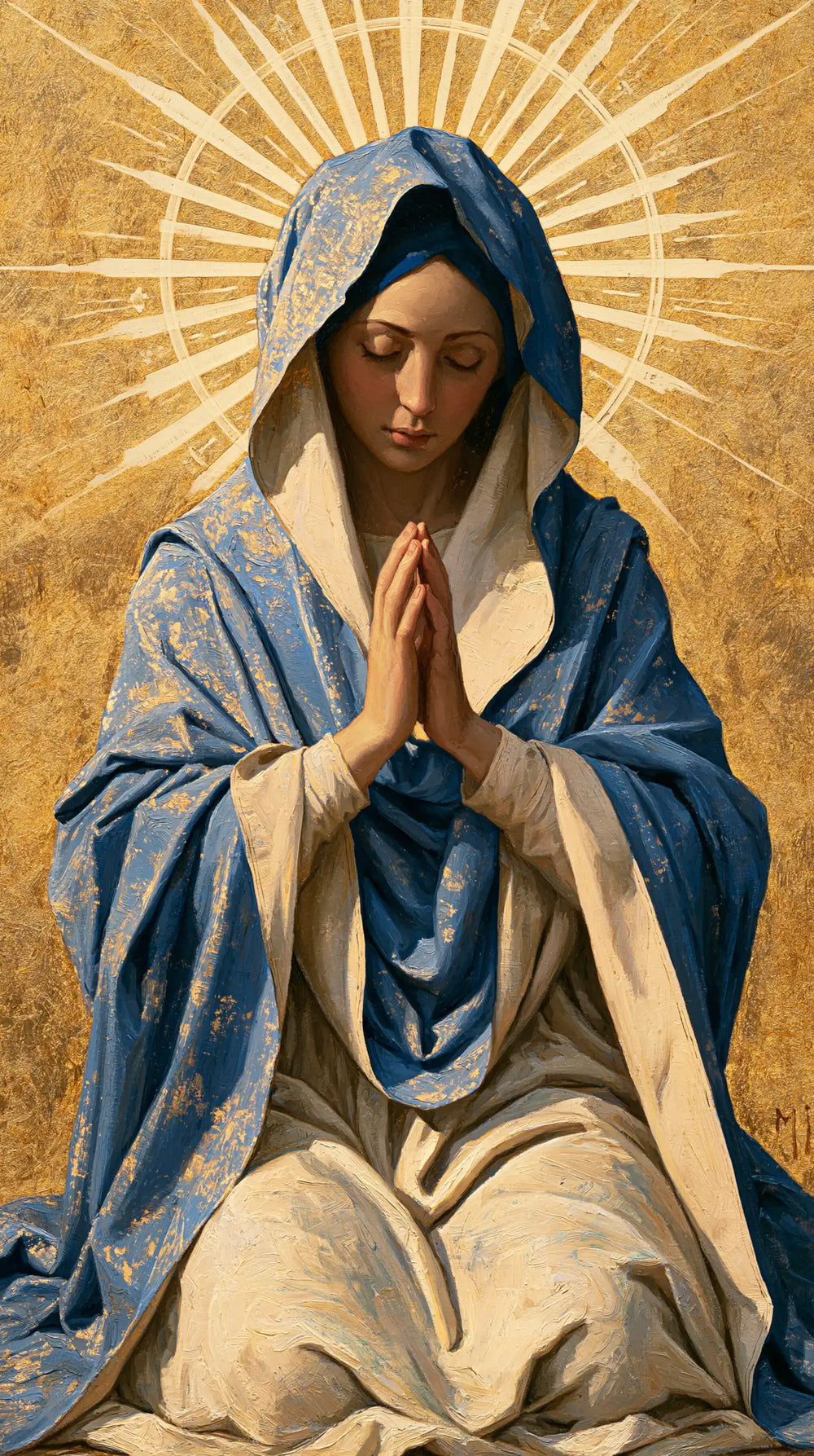 the Virgin Mary in prayer in Contemporary Byzantine style, portrait Christian artwork no. 1