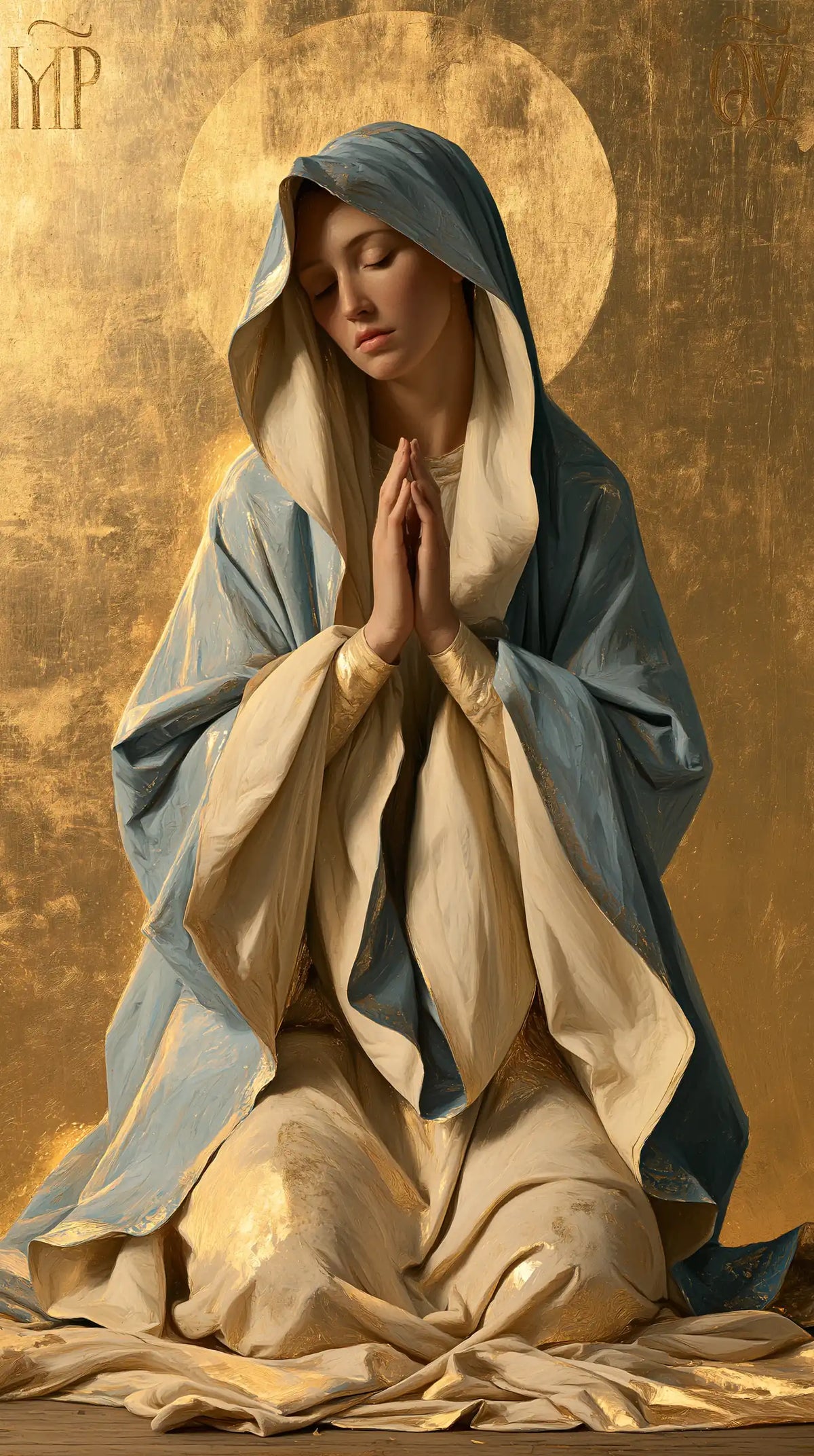 the Virgin Mary in prayer in Contemporary Byzantine style, portrait Christian artwork no. 3
