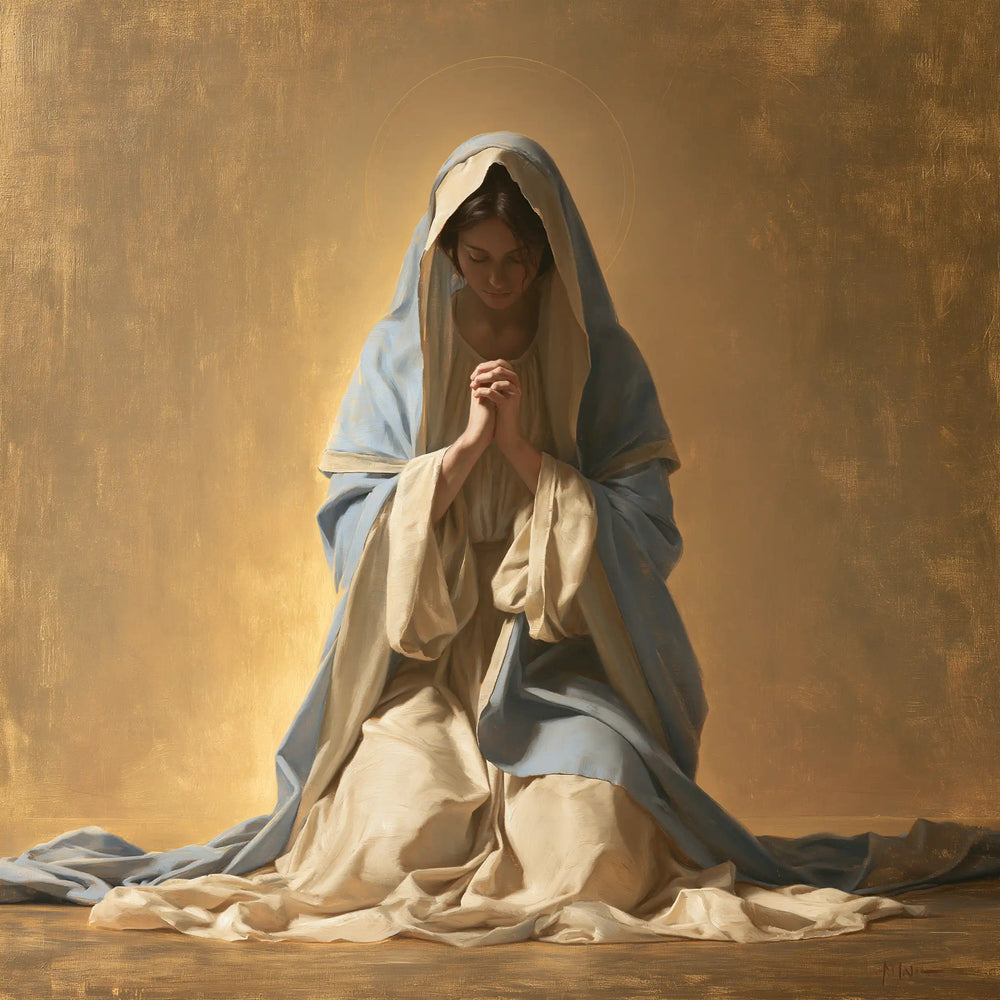 the Virgin Mary in prayer in Contemporary Byzantine style, square Christian artwork no. 4