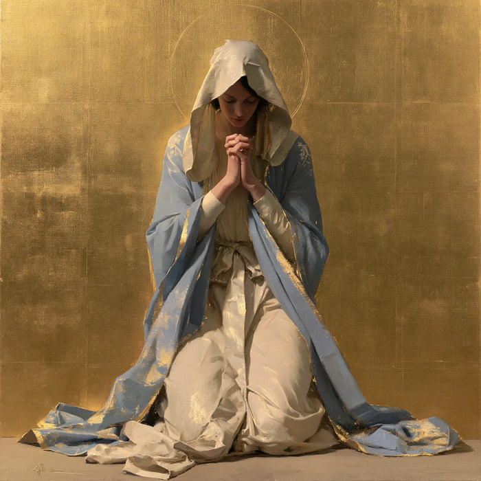 Virgin Mary in Prayer — Contemplation beneath a Linen Veil
