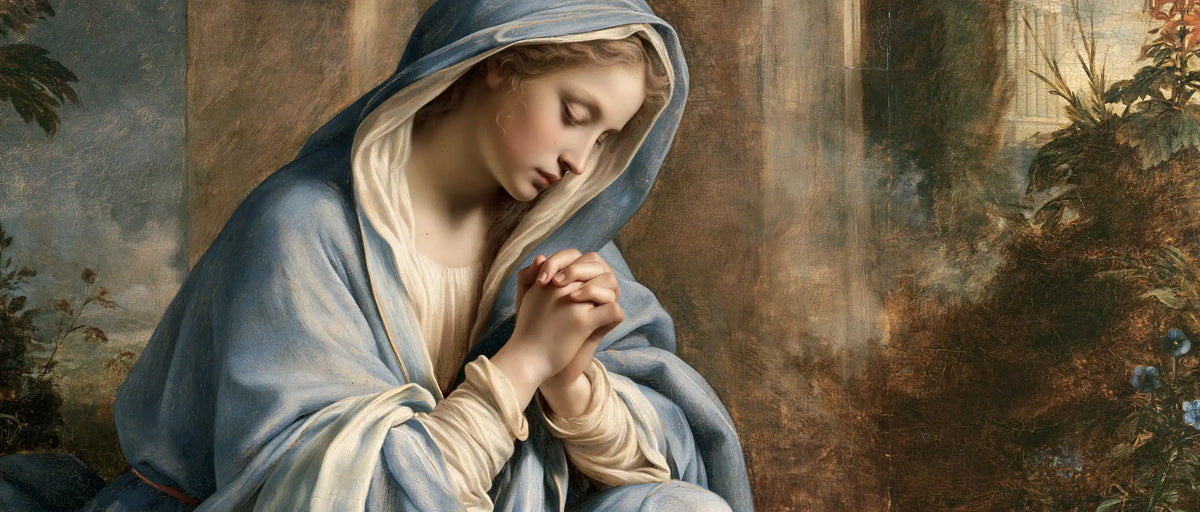 Virgin Mary in Prayer — Tenderness by the Garden Wall