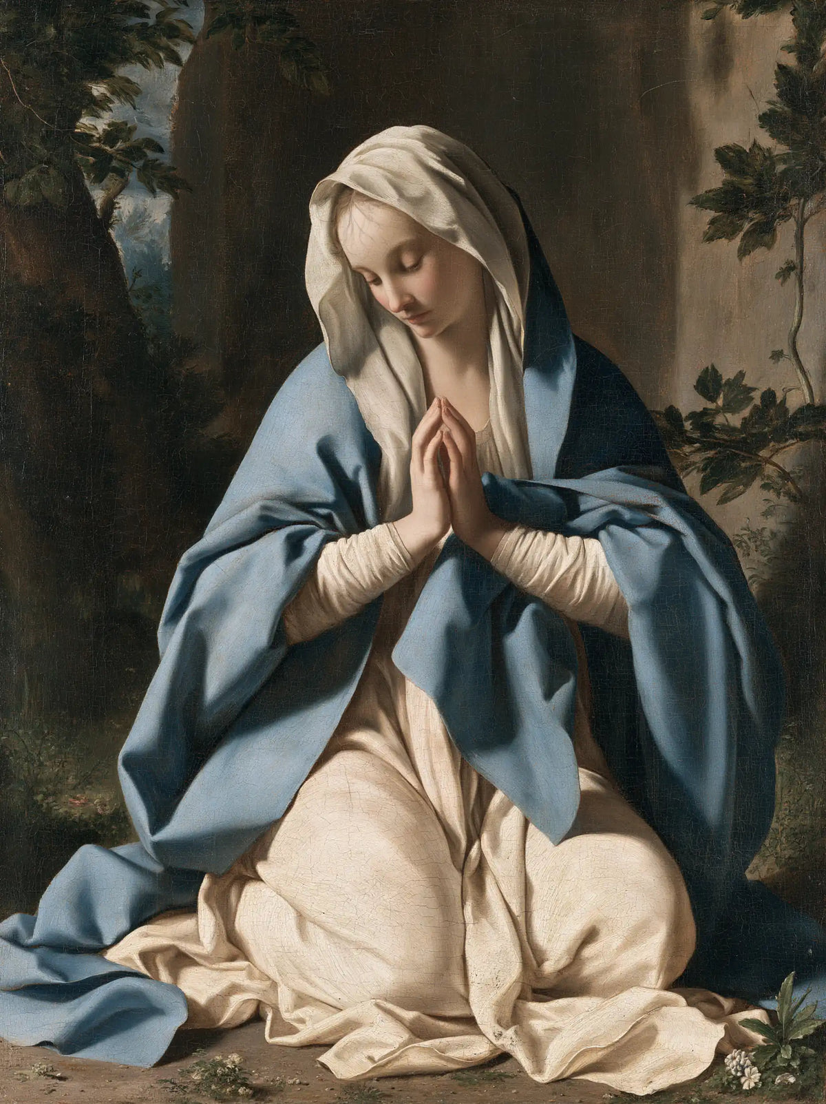 Virgin Mary in Prayer — The Ample Blue of the Enclosed Garden