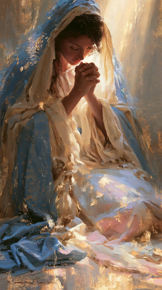 Virgin Mary in Prayer — Prayer in Rose and Gold Reflections