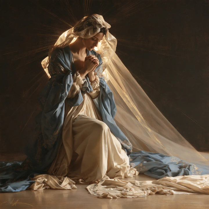 Virgin Mary in Prayer — The Veil Unfurled in the Night
