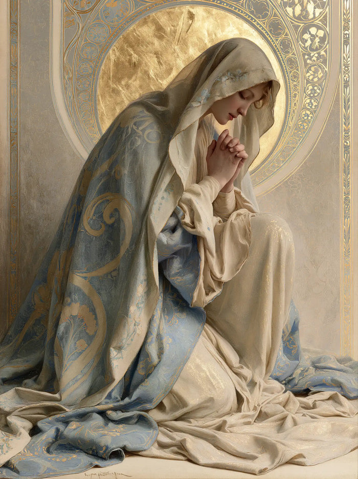 Virgin Mary in Prayer — Prayer beside the Patinated Disc
