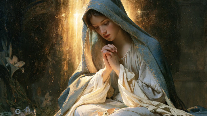 Virgin Mary in Prayer — The Gentle Face before the Golden Glow