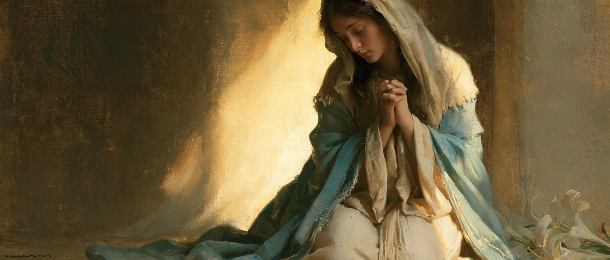 Virgin Mary in Prayer — The Golden Triangle behind the Veil