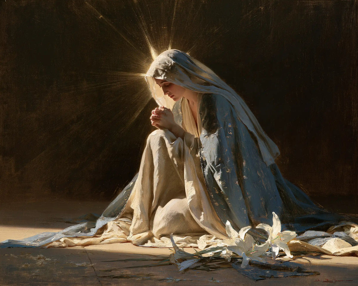 Virgin Mary in Prayer — The Star at the Edge of the Veil
