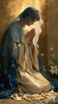Virgin Mary in Prayer — The Spark in the Blue Mantle