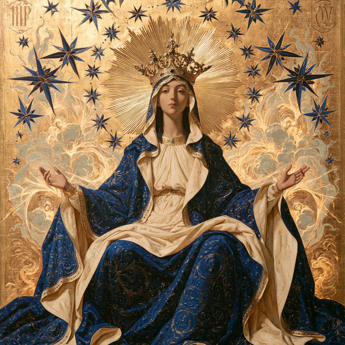 Mary as Queen of Heaven in a contemporary Byzantine icon in Contemporary Byzantine style, square Christian artwork no. 6