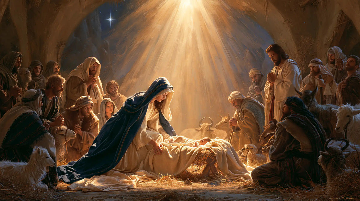 The Nativity — The Cradle Beneath the Rain of Golden Heaven