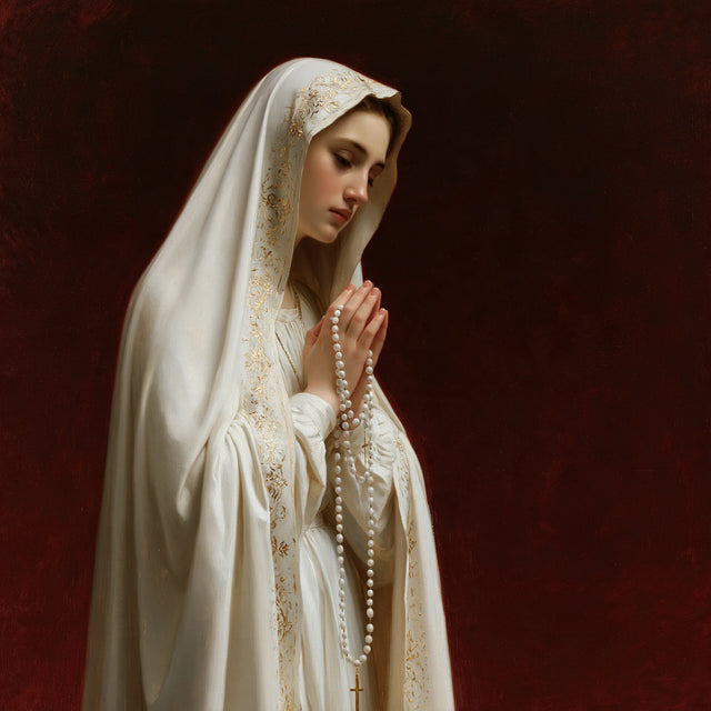 Our Lady of Fatima – Ivory Prayer Before Burgundy