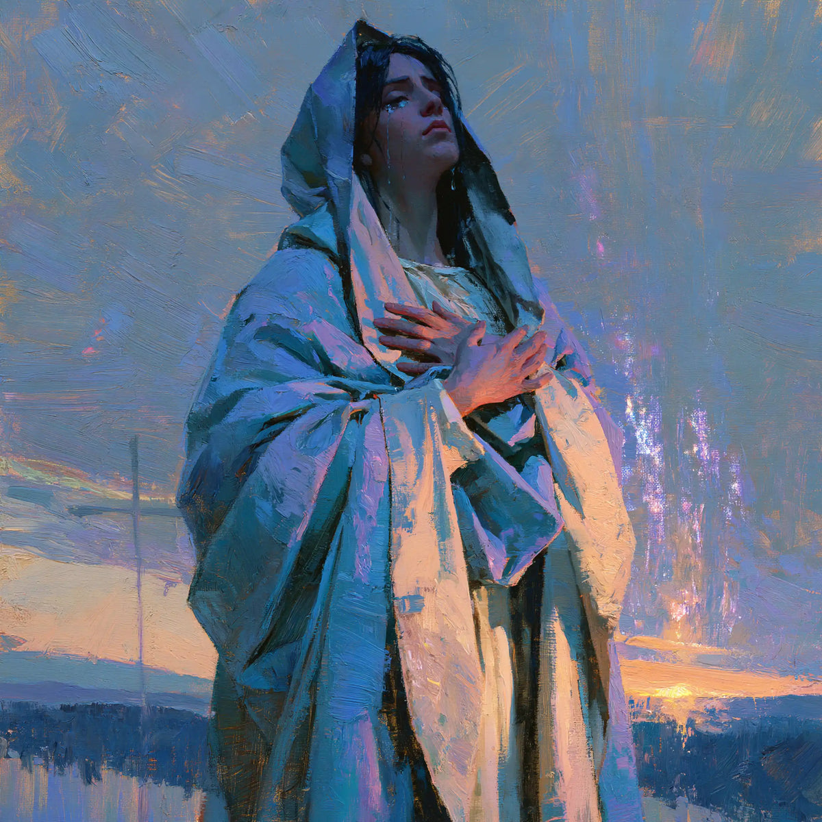 Our Lady of Sorrows in an impressionist atmosphere in Impressionist style, square Christian artwork no. 2
