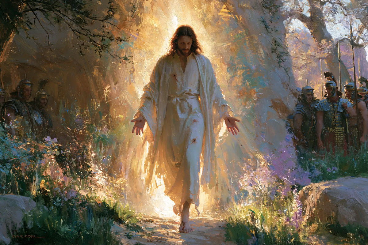 Resurrection of Jesus Christ in Impressionist style, landscape Christian artwork no. 15