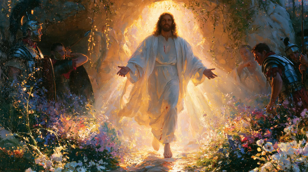 Resurrection of Jesus Christ in Impressionist style, landscape Christian artwork no. 17