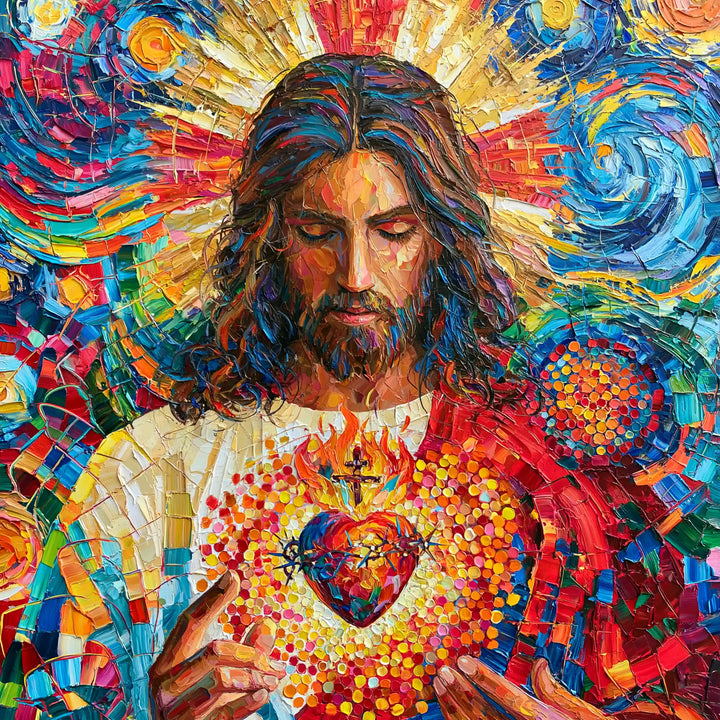 Sacred Heart of Jesus – Pointillist Post-Impressionism · Square no. 1