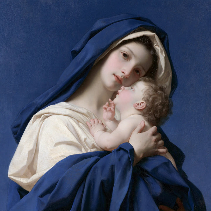 The Virgin Mary and Child Jesus — Moonlit Blue Around the Sleeping Child