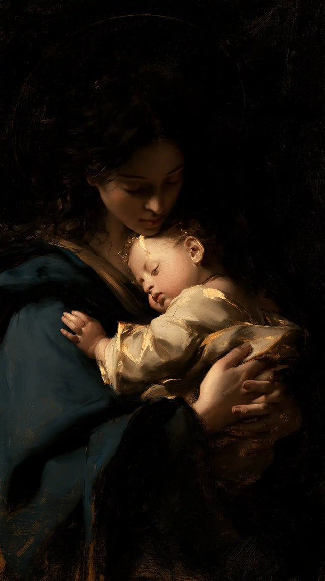 Virgin Mary and Child Jesus - Black and Gold · Portrait n° 15