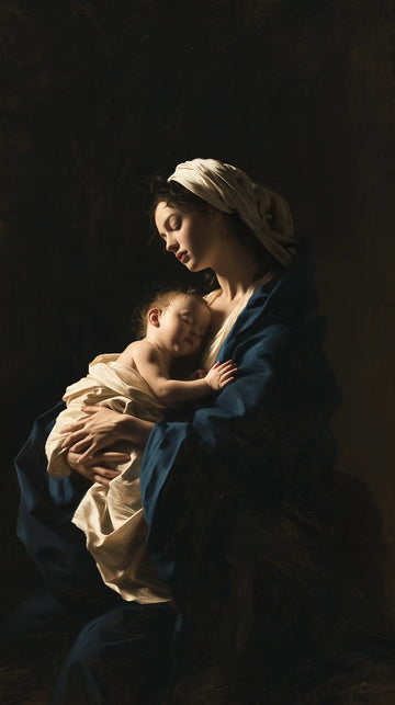 Virgin Mary and Child Jesus - Caravaggio Tenebrism · Portrait n° 14