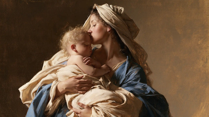 The Virgin and Child — Childhood Held Close in Ivory Folds