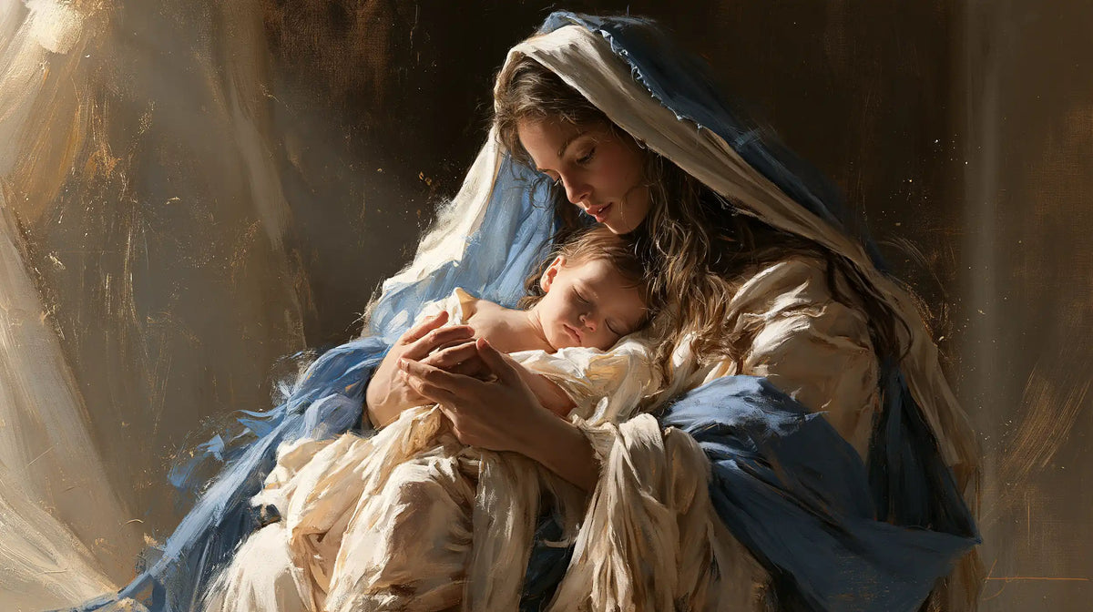 the Virgin Mary presenting the Child Jesus in Mary Presenting the Child Jesus style, landscape Christian artwork no. 18