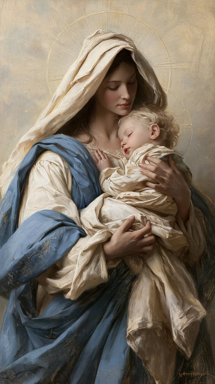 The Virgin and Child — Rest Within the Curve of the Ivory Veil