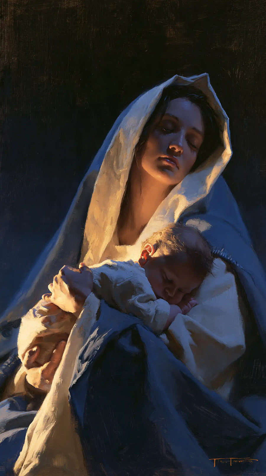 Virgin Mary and Child Jesus - Midnight Blue Chiaroscuro · Portrait n° 4