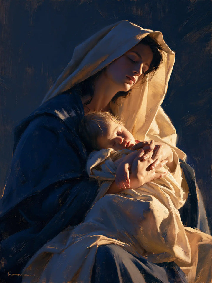 Virgin Mary and Child Jesus - Midnight Blue Chiaroscuro · Portrait n° 17