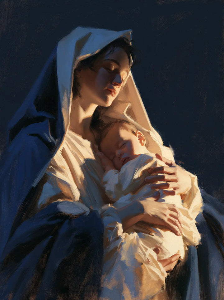 Virgin Mary and Child Jesus - Midnight Blue Chiaroscuro · Portrait n° 21