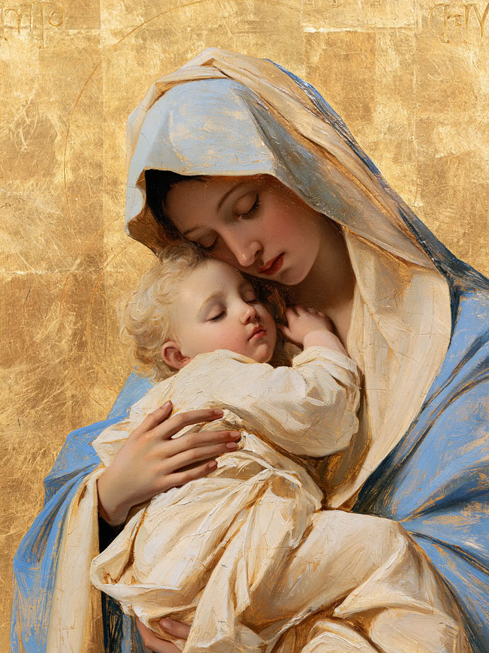 La Virgen con el Niño — El pequeño durmiente bajo el velo azul porcelana