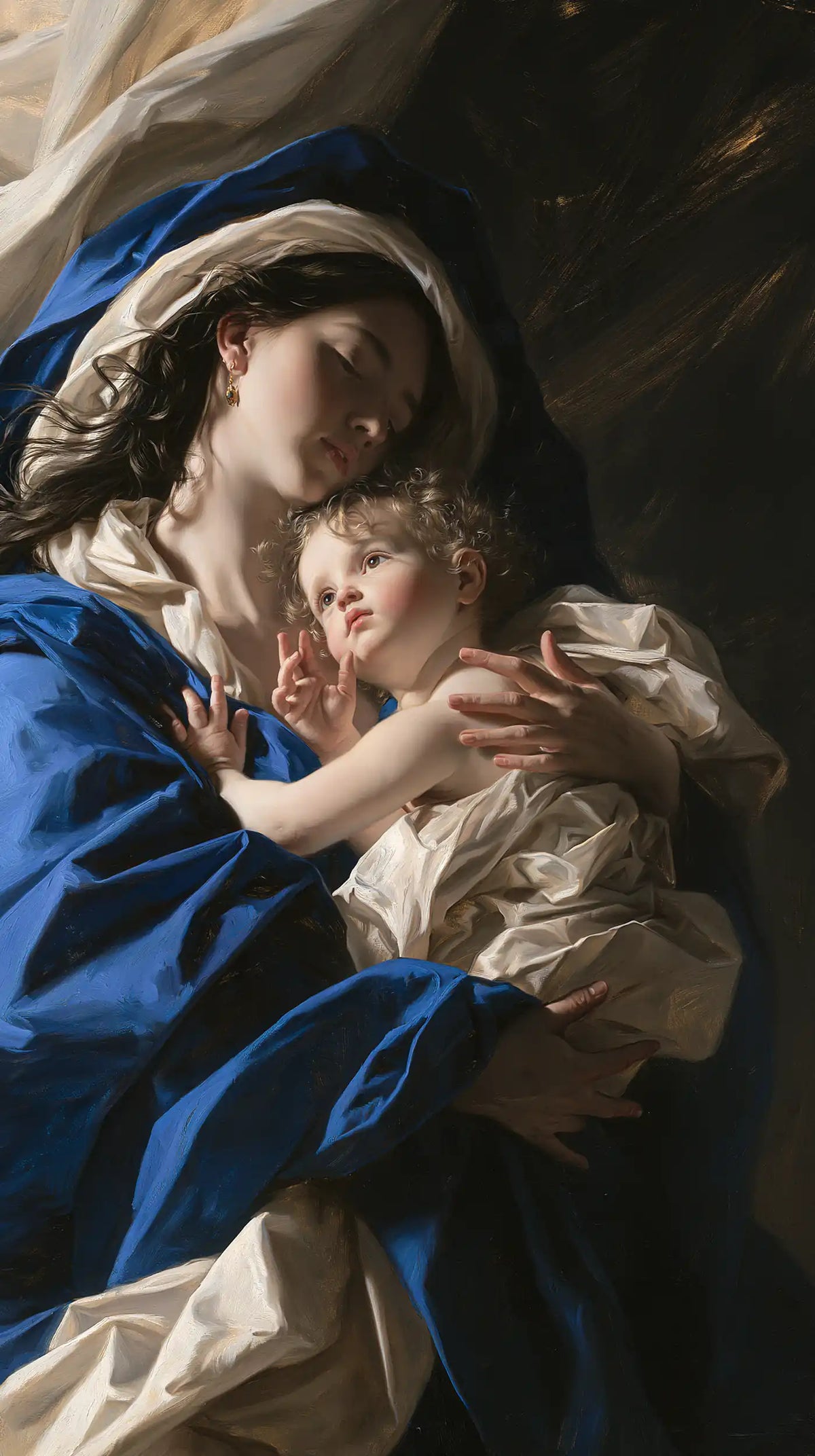 the Virgin Mary and the Child Jesus in Theatrical Baroque style, portrait Christian artwork no. 12