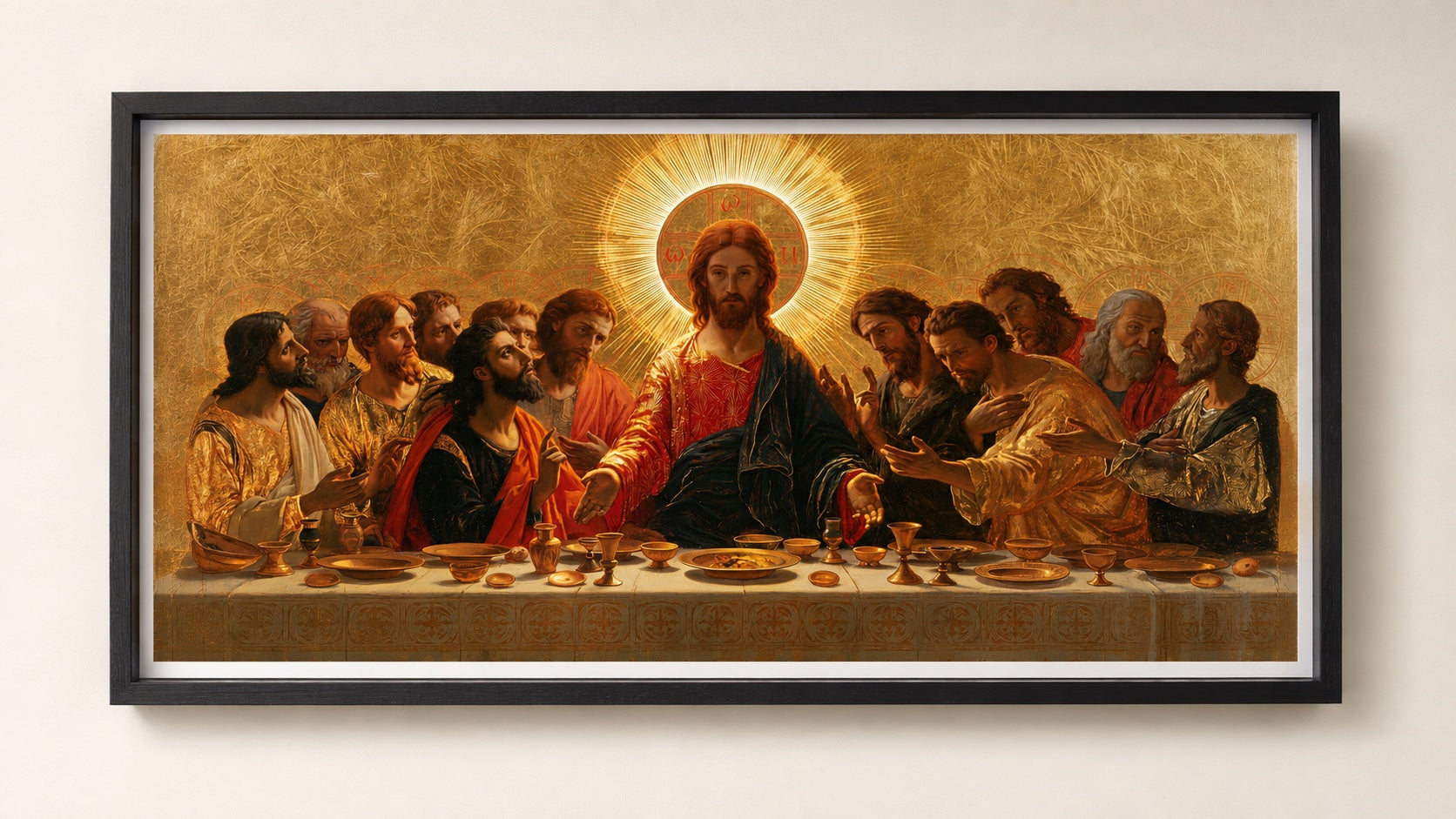 El mismo estampado Last Supper Fine Art en un marco de caja negro intenso