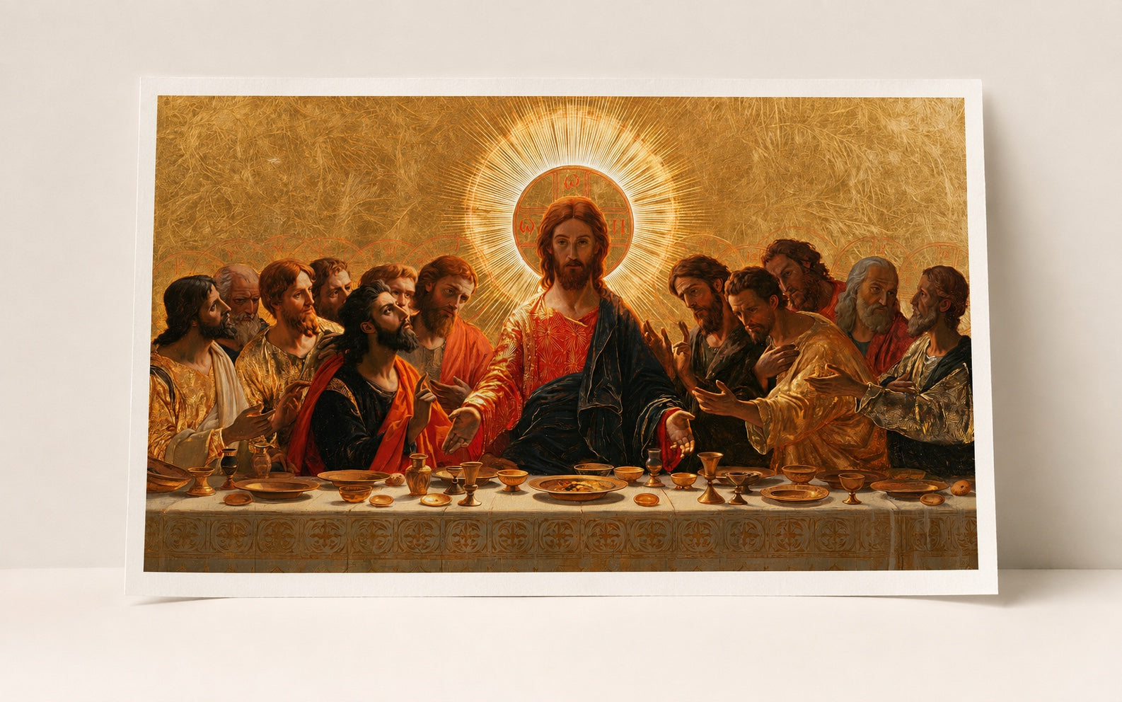 La misma obra de arte de la Última Cena presentada como una impresión en papel sin marco de Fine Art